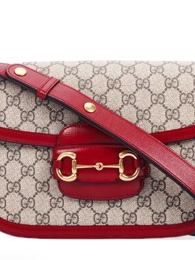 Gucci Red and Beige GG Canvas Shoulder Bag with Gold Hardware with dust bag